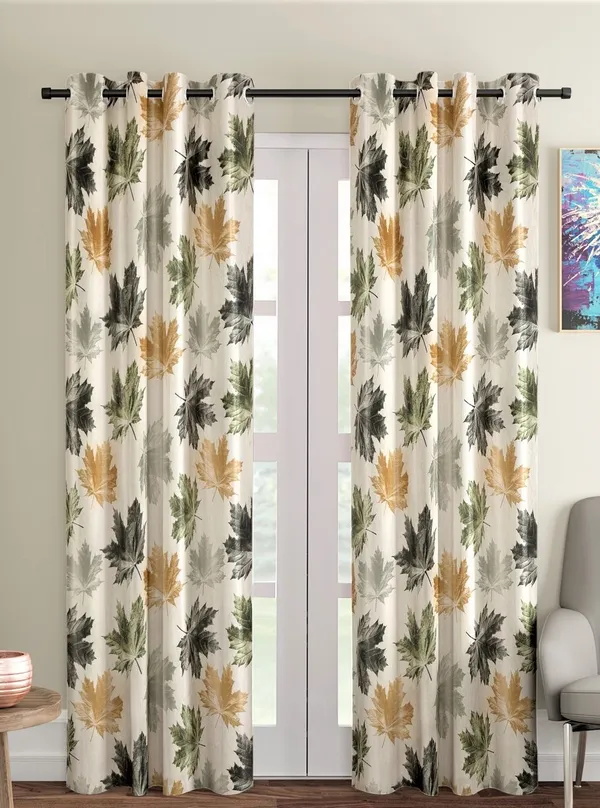 2_Pieces_3D_Maple_Eyelet_Polyester_Curtains_-_Maroon