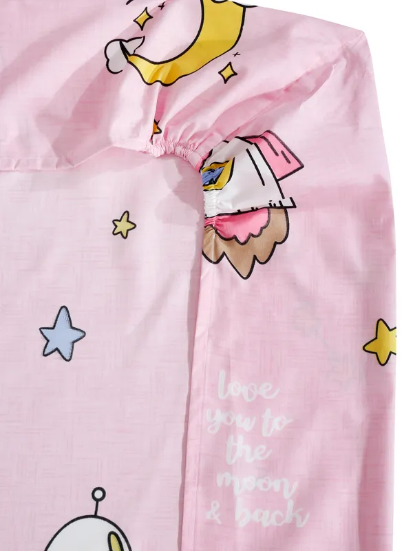 144_TC_Microfibre_Kid's_Spaceship_Double_Bedsheet_With_2_King_Size_Pillow_Covers,_Pink