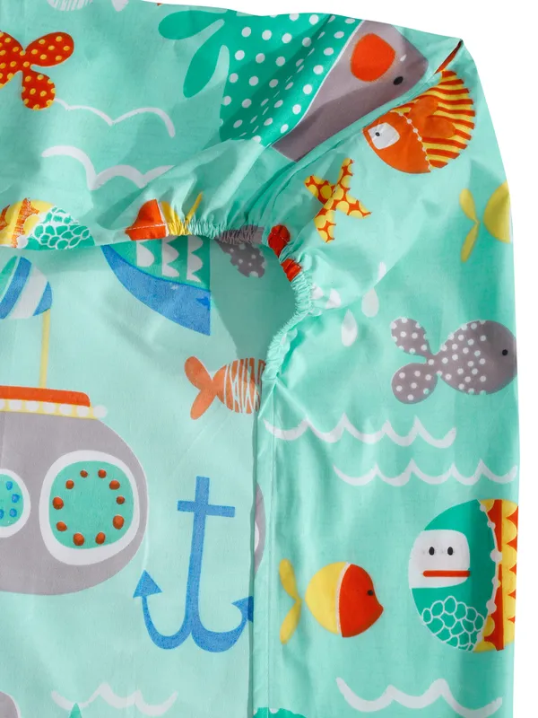 144_TC_Microfibre_Kid's_Aquatic_Animals_Double_Bedsheet_with_2_King_Size_Pillow_Covers