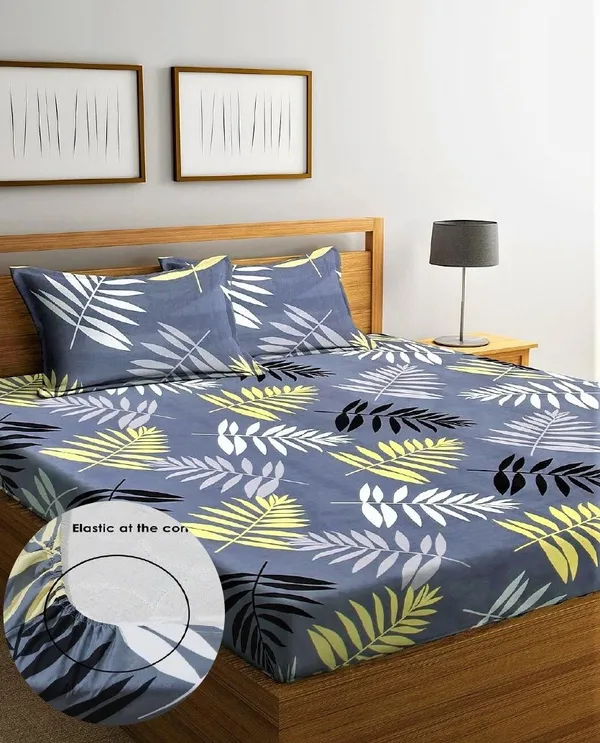144_TC_Microfibre_Grey_Double_Fitted_Bedsheet_(72X78_inch)_with_2_King_Size_Pillow_Covers,_FIt_for_Mattress:_72"X75"_&_72"78"