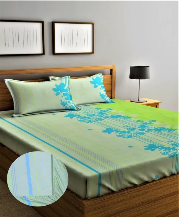 _210_TC_Microfibre_Green_Double_Fitted_Bedsheet_(72X78_inch)_with_2_King_Size_Pillow_Covers,_FIt_for_Mattress:_72"X75"_&_72"78"