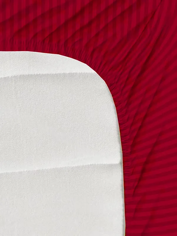 _300TC_Microfibre_Maroon_Satin_Striped_Elastic_Fitted_Double_Bedsheet_with_2_King_Size_Pillow_Covers,_Fit_for_Mattress:_72"X75"_&_72"X78"
