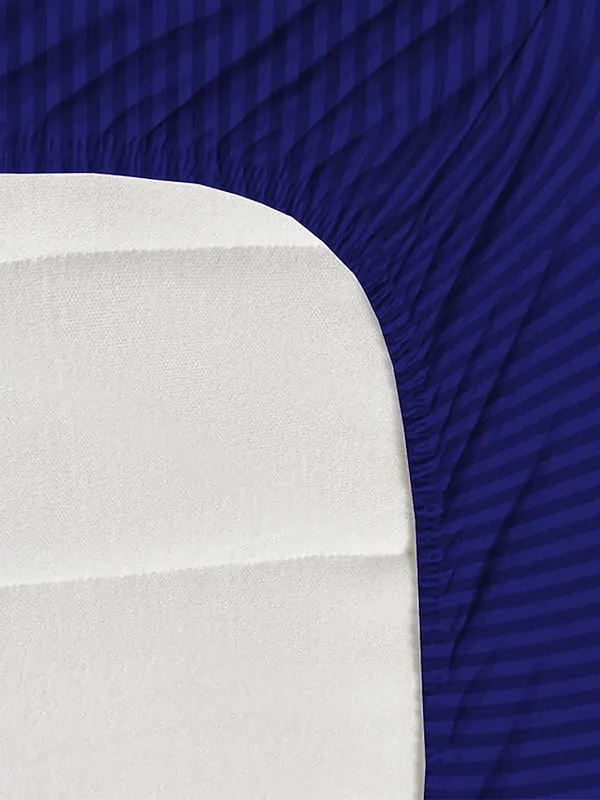 _300TC_Microfibre_Blue_Satin_Striped_Elastic_Fitted_Double_Bedsheet_with_2_King_Size_Pillow_Covers,_Fit_for_Mattress:_72"X75"_&_72"X78"