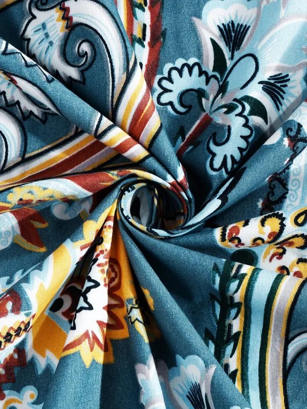 _144TC_Artistic_Dreams_Teal_Blue_Elastic_Fitted_Double_Bedsheet_with_2_King_Size_Pillow_Covers,_Fit_for_Mattress:_72"X75"_&_72"X78"