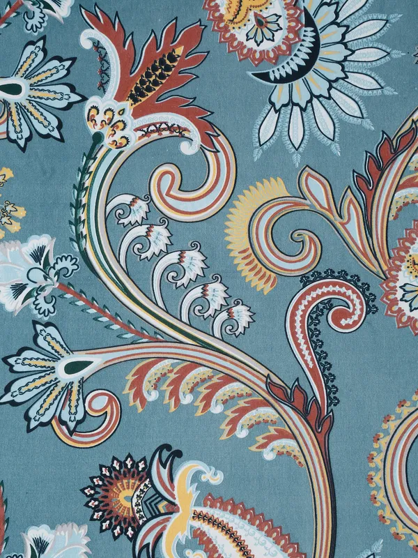 _144TC_Artistic_Dreams_Teal_Blue_Elastic_Fitted_Double_Bedsheet_with_2_King_Size_Pillow_Covers,_Fit_for_Mattress:_72"X75"_&_72"X78"