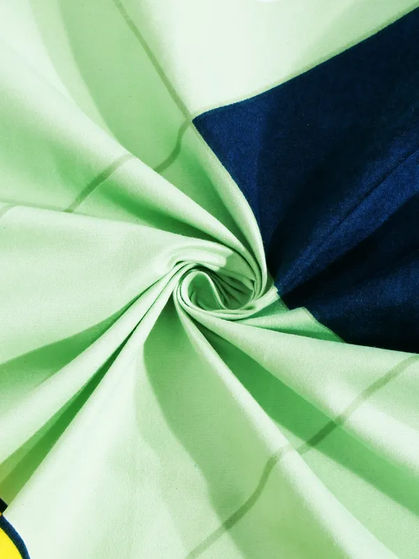_144TC_Colorful_Geometry_Red_&_Green_Elastic_Fitted_Double_Bedsheet_with_2_King_Size_Pillow_Covers,_Fit_for_Mattress:_72"X75"_&_72"X78"