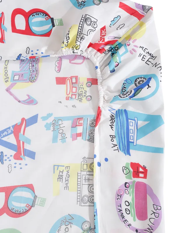 Home_Sizzler_144TC_Microfibre_Kid's_Alphabetical_Cartoon_Elastic_Fitted_Double_Bedsheet_with_2_King_Size_Pillow_Covers