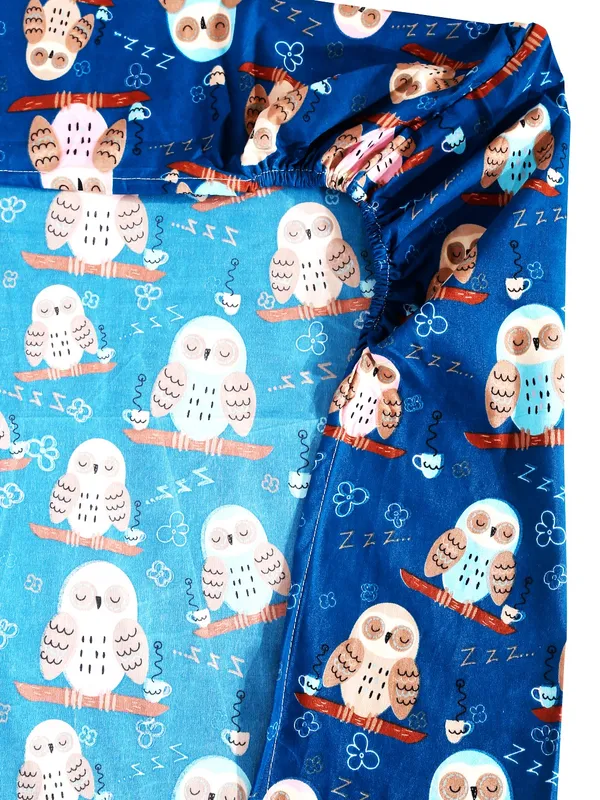 Home_Sizzler_144TC_Microfibre_Kid's_Owl_Elastic_Fitted_Double_Bedsheet_with_2_King_Size_Pillow_Covers