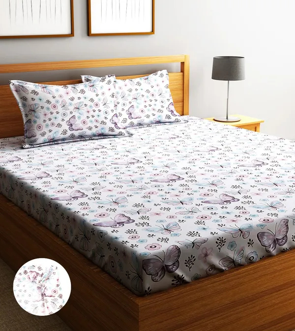 Home_Sizzler_144TC_Butterfly_Whispers_Elastic_Fitted_Double_Bedsheet_with_2_King_Size_Pillow_Covers