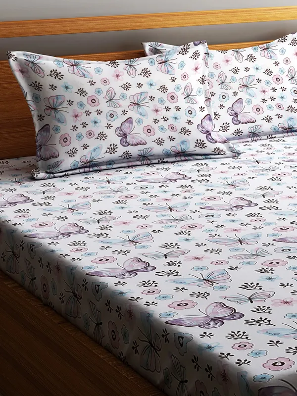 Home_Sizzler_144TC_Butterfly_Whispers_Elastic_Fitted_Double_Bedsheet_with_2_King_Size_Pillow_Covers