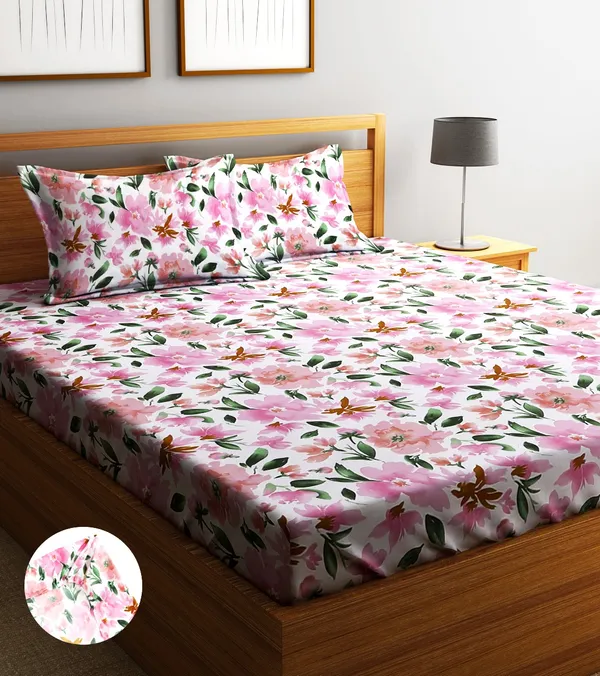 Home_Sizzler_144TC_Pink_Roses_Elastic_Fitted_Double_Bedsheet_with_2_King_Size_Pillow_Covers