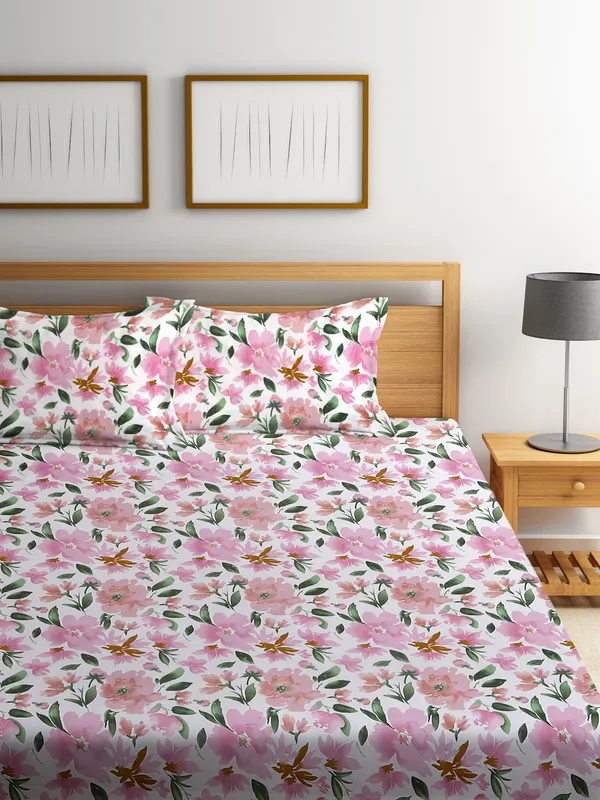 Home_Sizzler_144TC_Pink_Roses_Elastic_Fitted_Double_Bedsheet_with_2_King_Size_Pillow_Covers