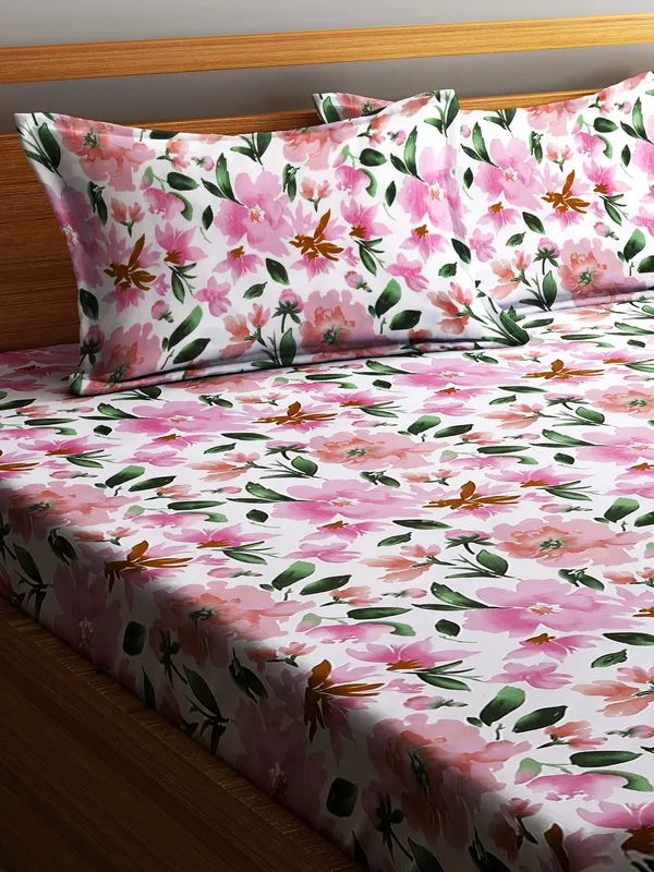 Home_Sizzler_144TC_Pink_Roses_Elastic_Fitted_Double_Bedsheet_with_2_King_Size_Pillow_Covers