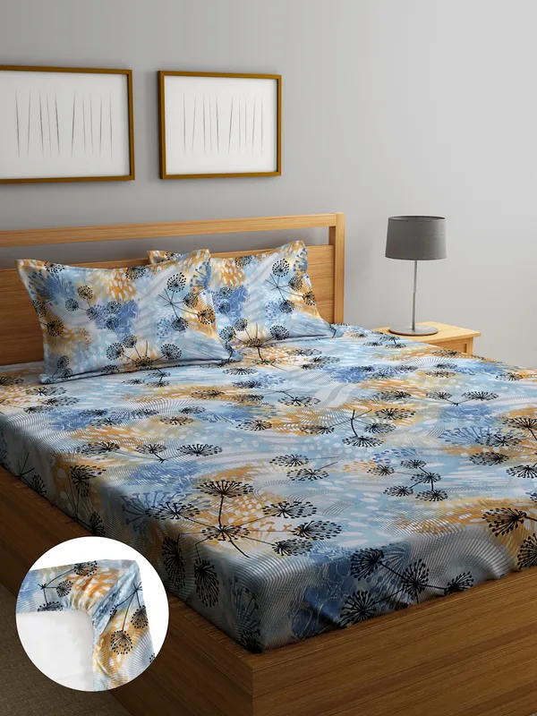 Home_Sizzler_144TC_Floral_Fusion_Elastic_Fitted_Double_Bedsheet_with_2_King_Size_Pillow_Covers