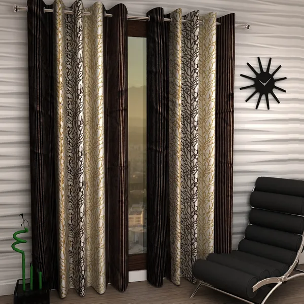 2_Pieces_Abstract_Eyelet_Polyester_Curtains_-_Brown