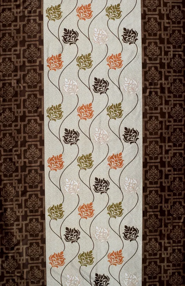 2_Pieces_Floral_Eyelet_Polyester_Curtains_-_Brown