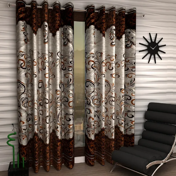 2_Pieces_Classic_Panel_Eyelet_Polyester_Curtains_-_Brown