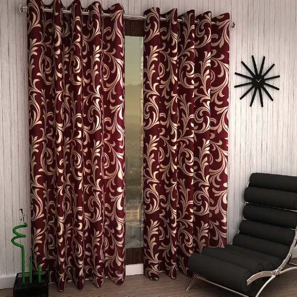 2_Pieces_Classic_Scroll_Eyelet_Polyester_Curtains_-_Maroon
