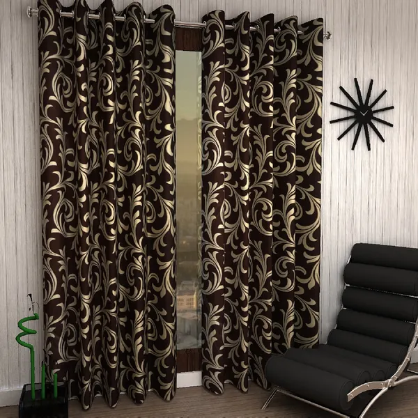 2_Pieces_Classic_Scroll_Eyelet_Polyester_Curtains_-Brown