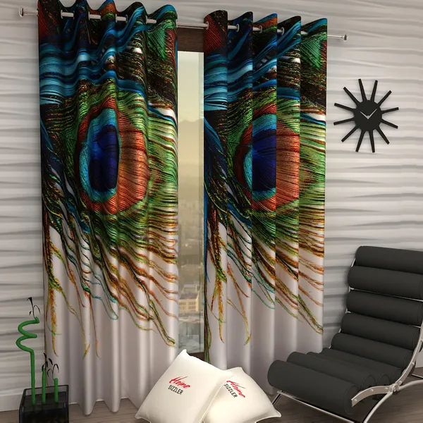 2_Pieces_Premium_Mor_Pankh_Digital_Print_Eyelet_Polyester_Curtains_-_Multicolor