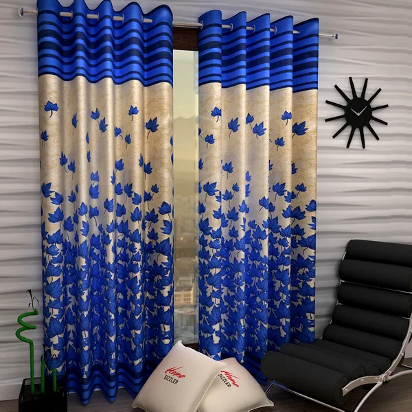 2_Piece_Mapple_Leaf_Eyelet_Polyester_Curtains_-_Blue