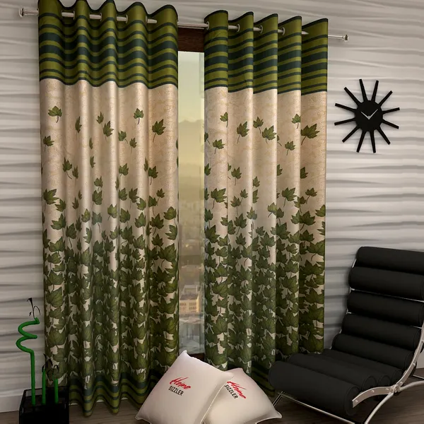 2_Piece_Mapple_Leaf_Eyelet_Polyester_Curtains_-_Green