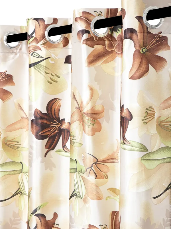2_Pieces_3D_Flower_Eyelet_Polyester_Curtains_-_Brown