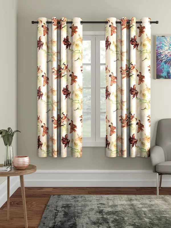 _2_Pieces_3D_Flower_Eyelet_Polyester_Window_Curtains_-_5_Feet,_Brown