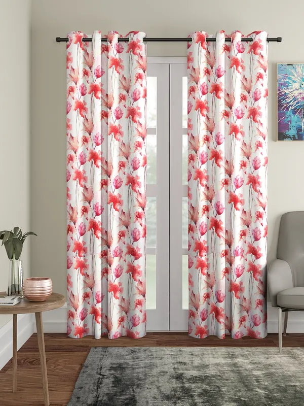 _2_Pieces_Abstract_Eyelet_Polyester_Long_Door_Curtains_-_9_Feet,_Pink