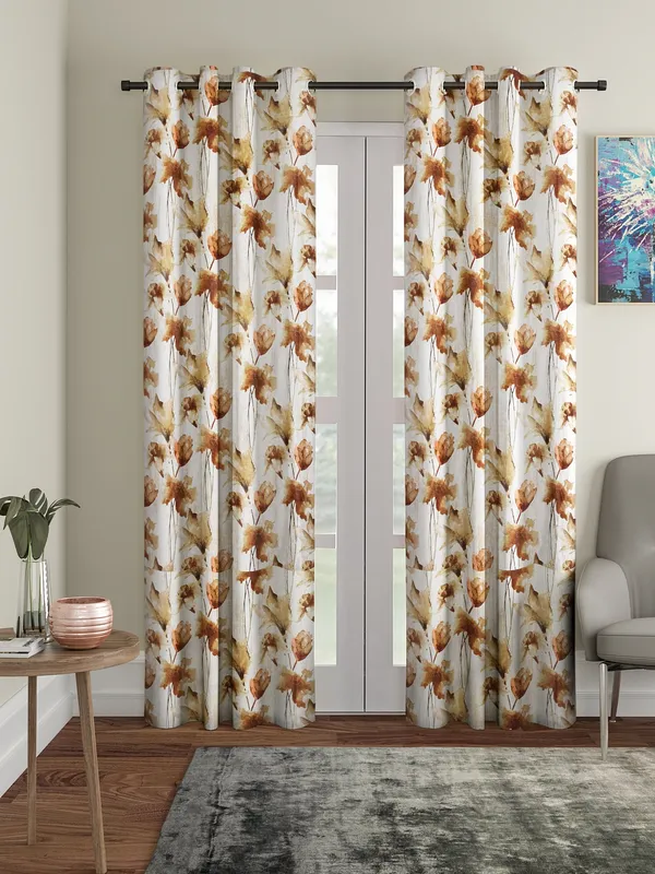 2_Pieces_Abstract_Eyelet_Polyester_Curtains_-_Brown