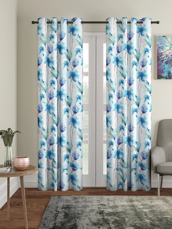 2_Pieces_Abstract_Eyelet_Polyester_Curtains_-_Blue