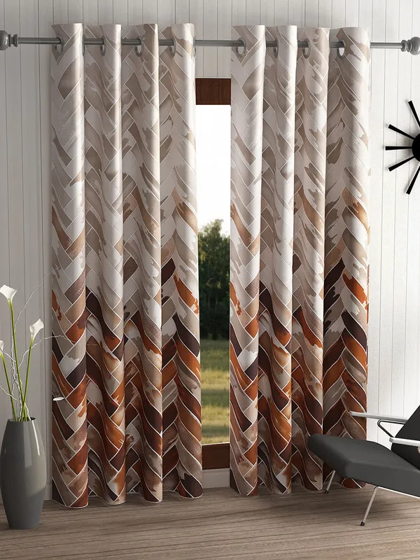 2_Pieces_Geometrical_Panel_Eyelet_Polyester_Curtains_-_Brown