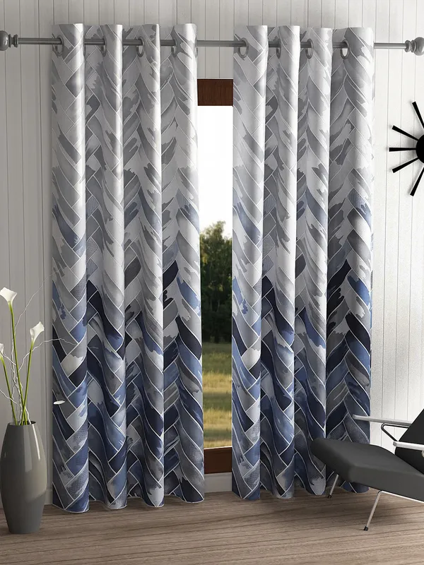 2_Pieces_Geometrical_Panel_Eyelet_Polyester_Curtains_-_Grey