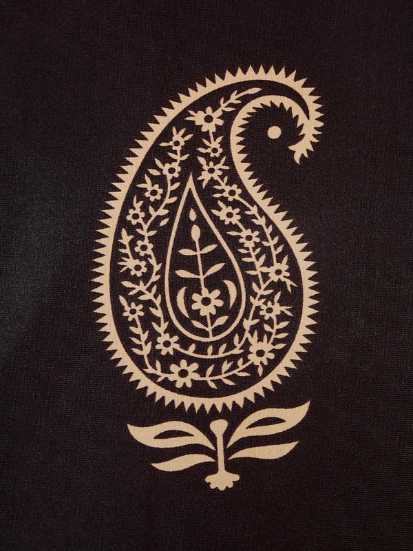 2_Pieces_Hand_Block_Gold_Paisley_Printed_Eyelet_Polyester_Curtains-_Brown