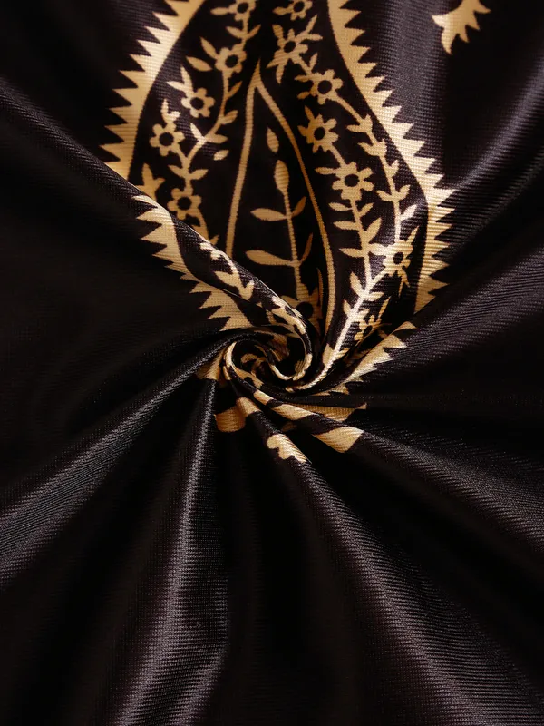 2_Pieces_Hand_Block_Gold_Paisley_Printed_Eyelet_Polyester_Curtains-_Brown