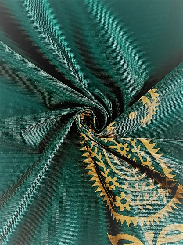2_Pieces_Hand_Block_Gold_Paisley_Printed_Eyelet_Polyester_Curtains-Turquoise_Green