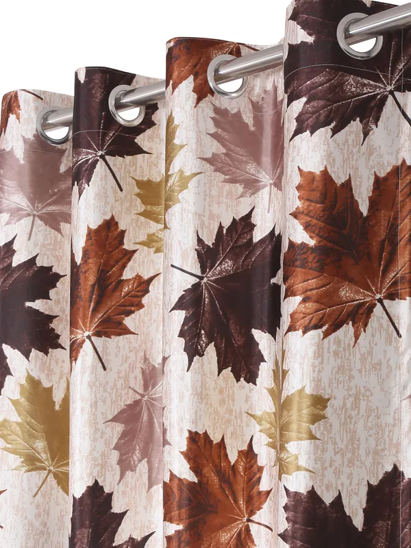2_Pieces_3D_Maple_Eyelet_Polyester_Curtains_-_Brown