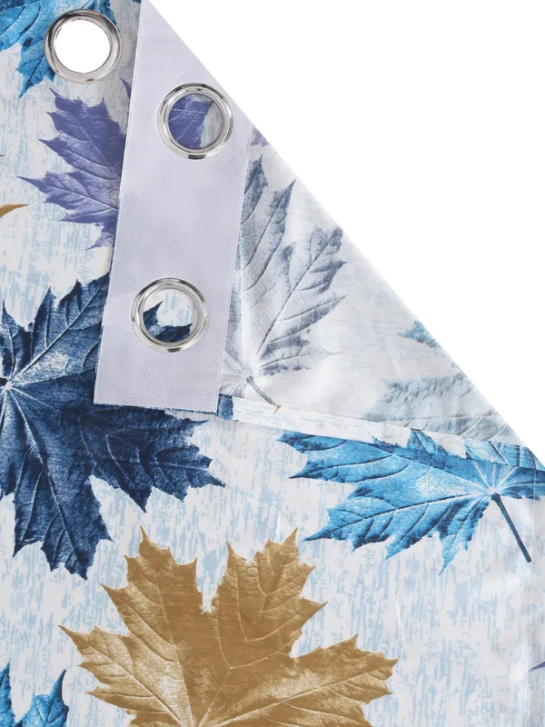 2_Pieces_3D_Maple_Eyelet_Polyester_Curtains_-_Blue