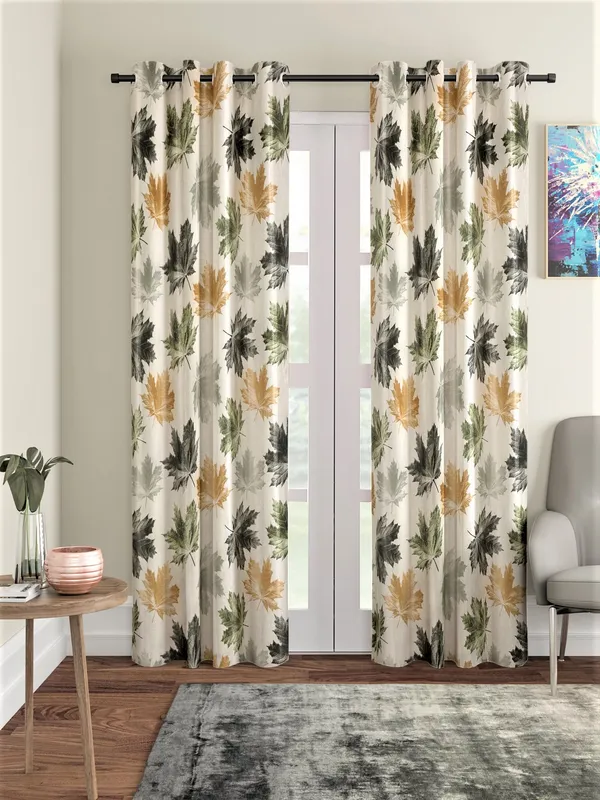 2_Pieces_3D_Maple_Eyelet_Polyester_Curtains_-_Green