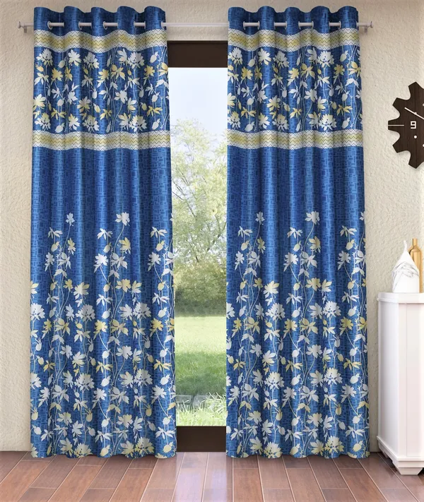 2_Piece_Flower_Border_Panel_Eyelet_Polyester_Curtains_-_Blue