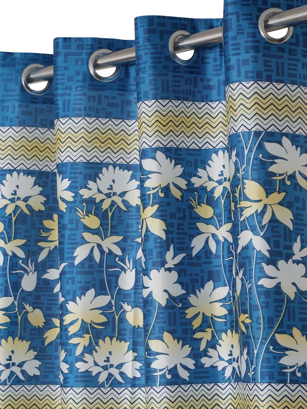 2_Piece_Flower_Border_Panel_Eyelet_Polyester_Curtains_-_Blue