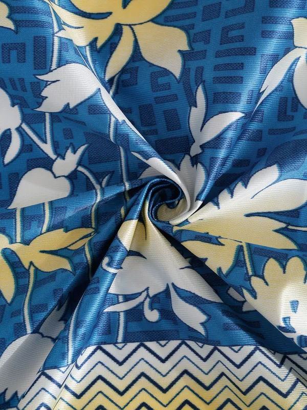 2_Piece_Flower_Border_Panel_Eyelet_Polyester_Curtains_-_Blue