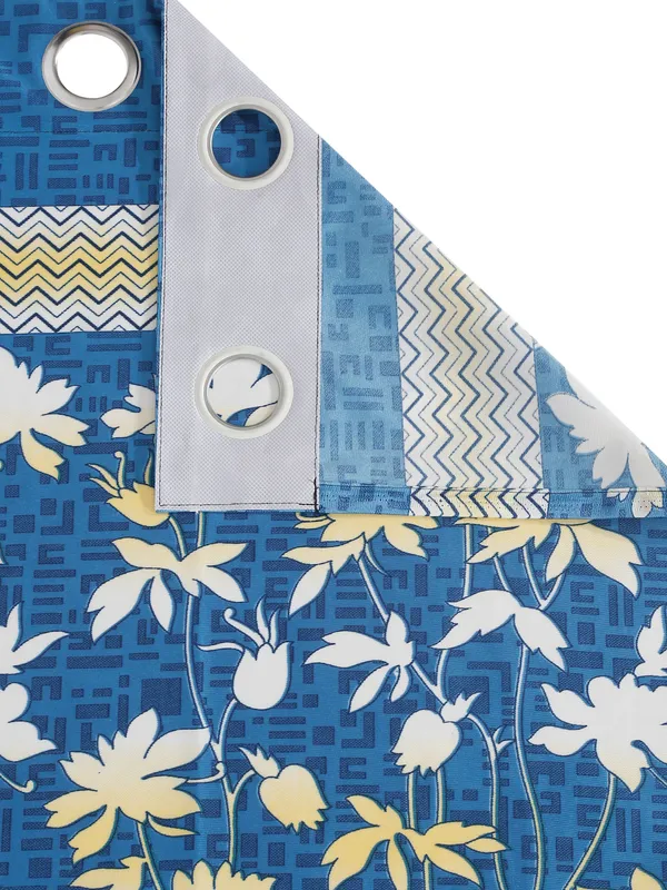 2_Piece_Flower_Border_Panel_Eyelet_Polyester_Curtains_-_Blue