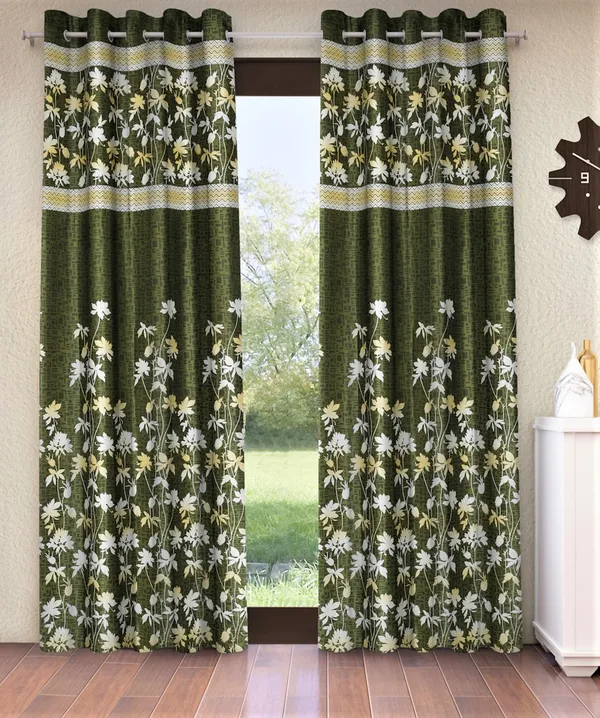 2_Piece_Flower_Border_Panel_Eyelet_Polyester_Curtains_-_Green