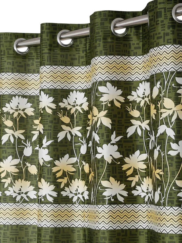 2_Piece_Flower_Border_Panel_Eyelet_Polyester_Curtains_-_Green