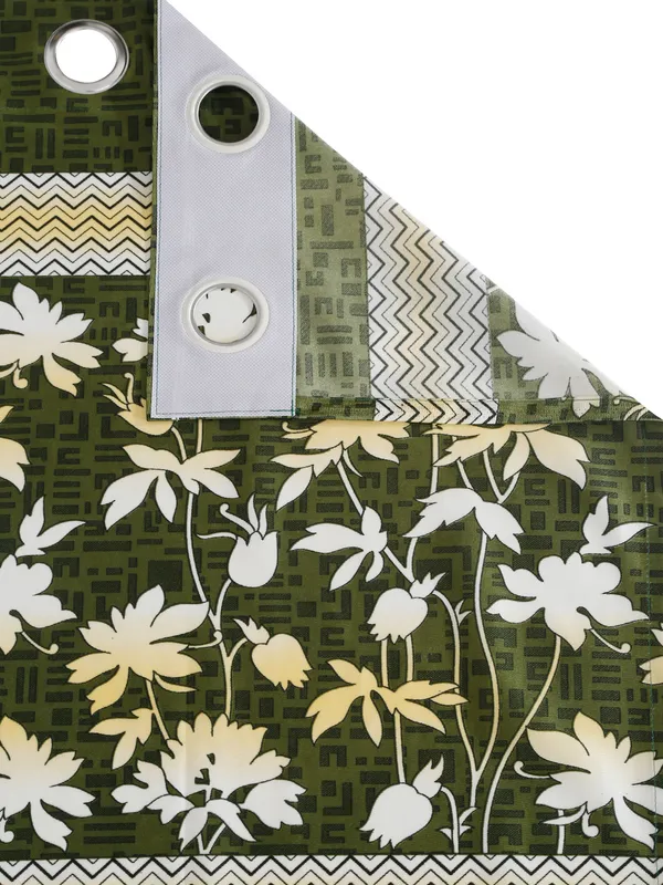 2_Piece_Flower_Border_Panel_Eyelet_Polyester_Curtains_-_Green