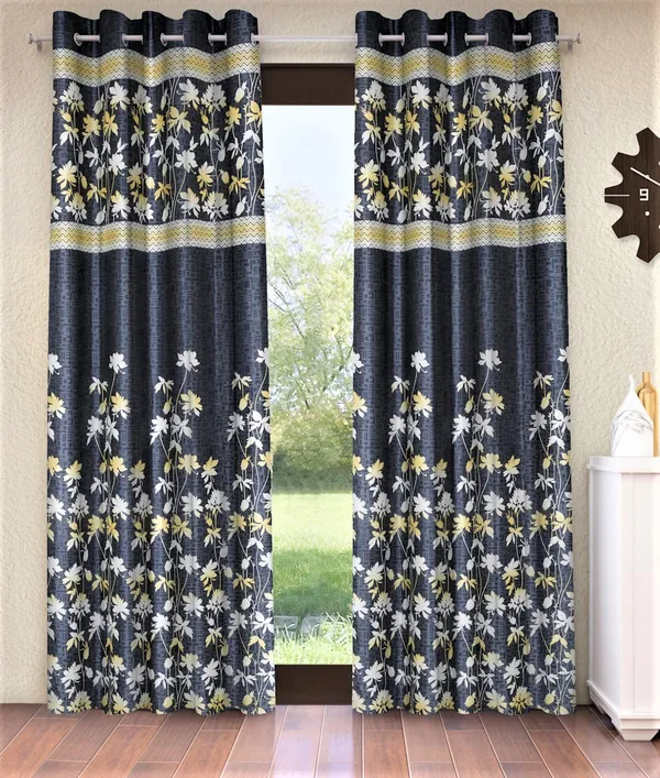 2_Piece_Flower_Border_Panel_Eyelet_Polyester_Curtains_-_Grey