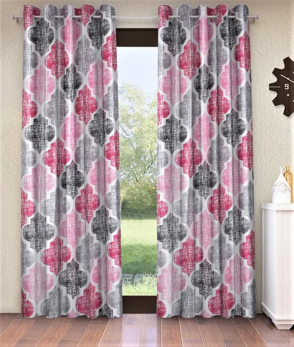 2_Piece_Moroccan_Motif_Eyelet_Polyester_Curtains_-_Pink