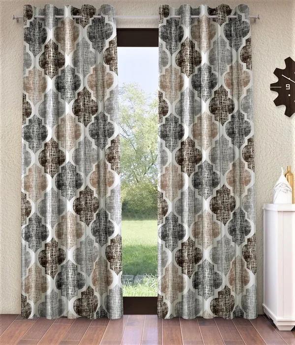 2_Piece_Moroccan_Motif_Eyelet_Polyester_Curtains_-__Brown