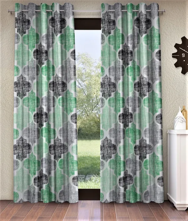 2_Piece_Moroccan_Motif_Eyelet_Polyester_Curtains_-_Green